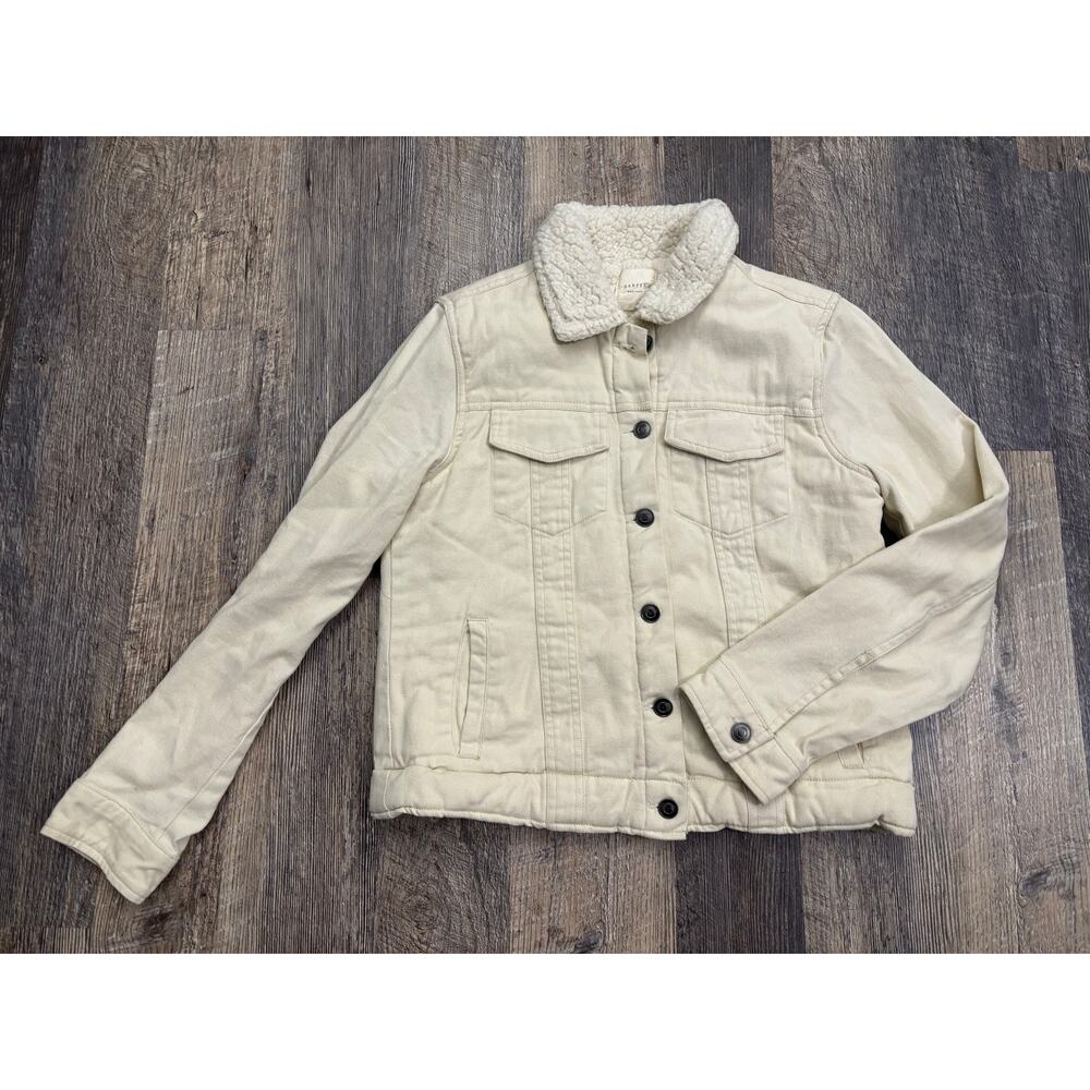 Harper Heritage Cream Denim Borg Shearling Collar Trucker Jacket FRJKX4838 Small